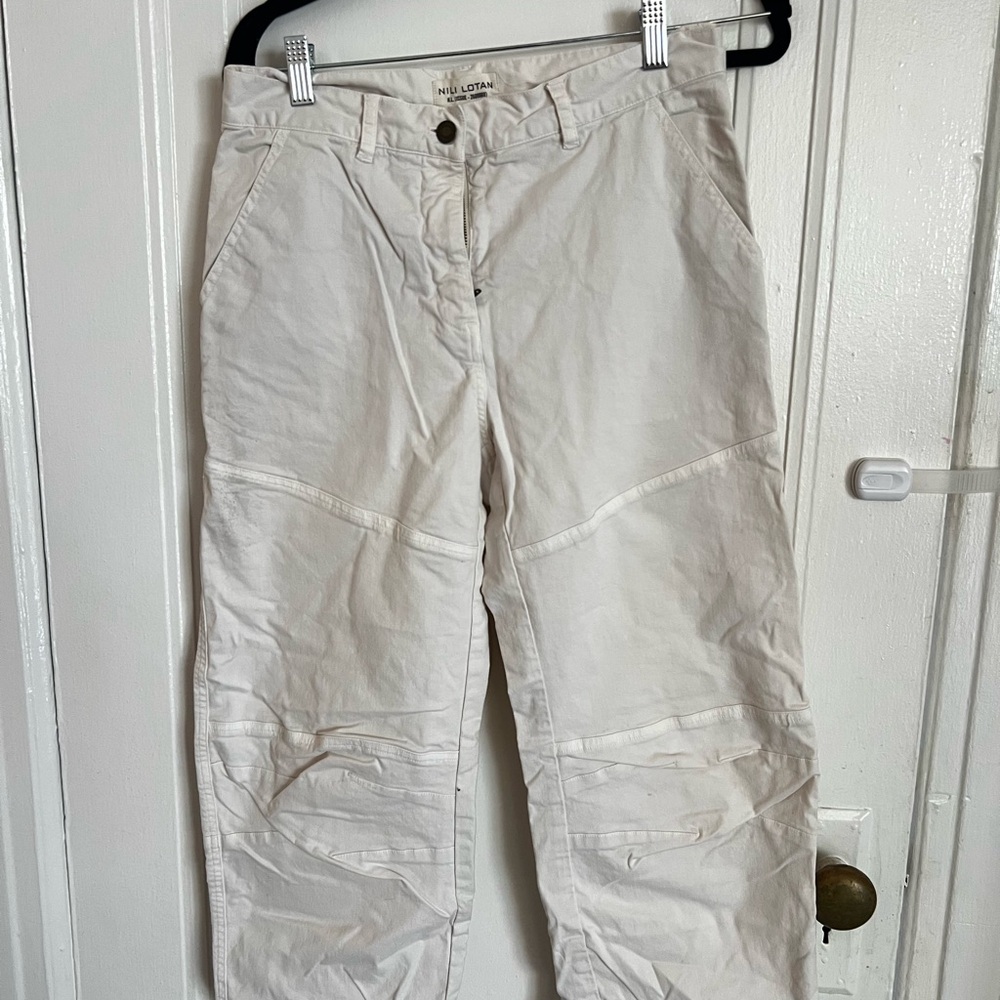 Nili Lotan Cream Cargo Trousers
